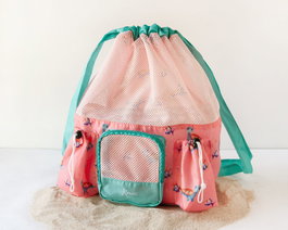 KioKids Sac de plage et sac à dos pour enfant avec motif tortues roses, 10 litres, 3 poches, respirant, polyester - Collection Happy Summer