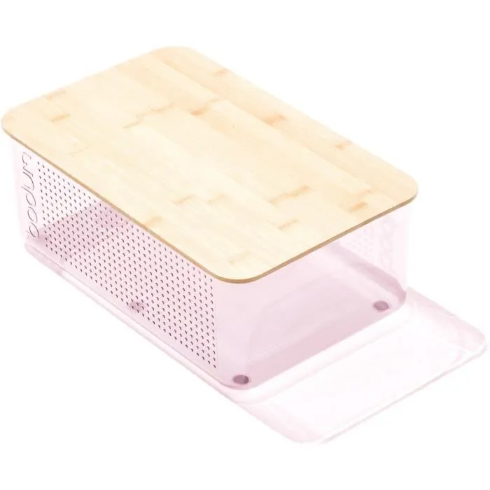 Bodum 11555-679S-80 Boîte à pain BISTRO Grand modèle Couvercle bambou Rose transparent