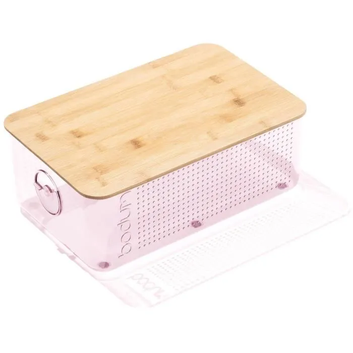 Bodum 11555-679S-80 Boîte à pain BISTRO Grand modèle Couvercle bambou Rose transparent