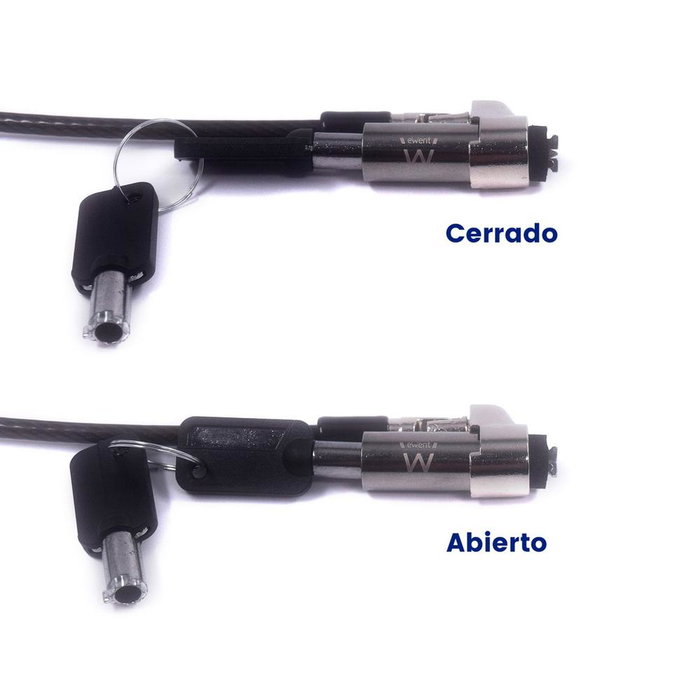 Ewent EW1239 Câble de Sécurité Portable avec Verrou à Clé pour Fente Nano, 1.8 mètres, Acier Haute Résistance