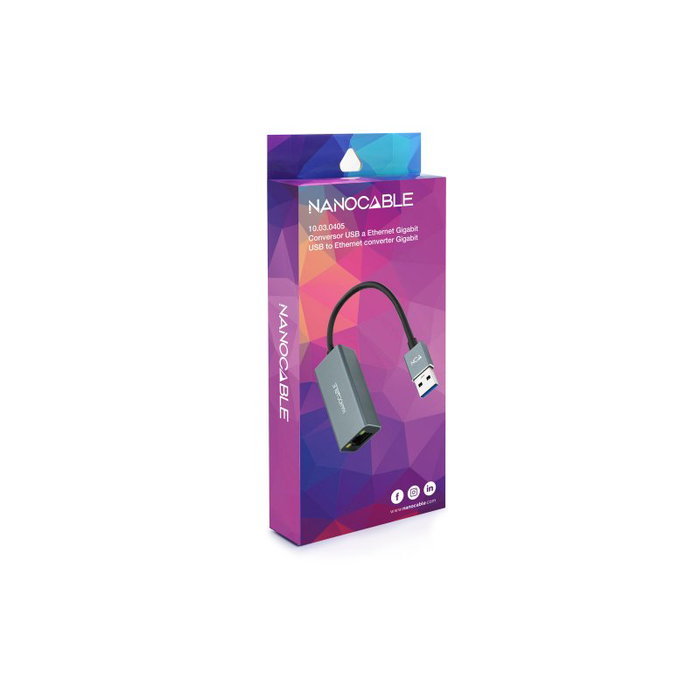 Nanocable 10.03.0405 Câble Convertisseur USB 3.0 vers RJ45 Ethernet Gigabit 10/100/1000 Mbps, Aluminium Gris 15 cm