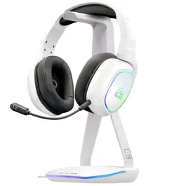 The G-Lab K-Stand Hydrogen - Support pour casque gamer universel avec micro, 2 ports USB, base antidérapante - Blanc