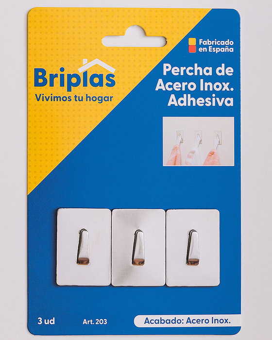 BRIPLAS Lot de 3 crochets de cuisine en acier inoxydable avec fixation adhésive BRIPLAS Lot de 3 crochets de cuisine en acier inoxydable avec fixation adhésive