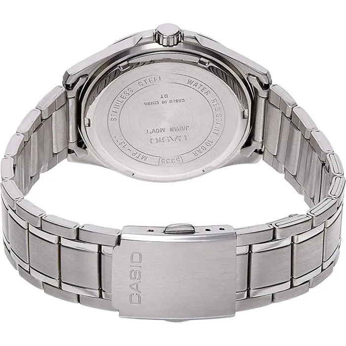 Casio MTP-1375PD Montre homme analogique quartz vert avec affichage jour/date, bracelet acier et étanchéité 5 bars