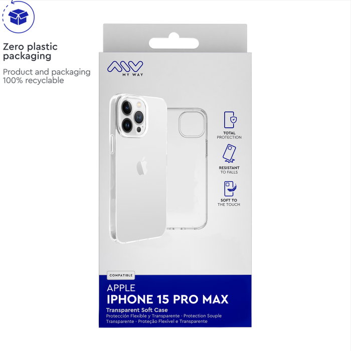 Myway Coque transparente pour Apple iPhone 15 Pro - Protection TPU fine et légère Myway Coque transparente pour Apple iPhone 15 Pro - Protection TPU fine et légère