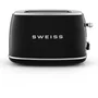 SWEISS Grille-Pain Vintage 2 Fentes GRS9 850W - Thermostat Réglable - Fonction Décongélation - Noir - Pince en Bambou