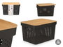 KINVARA Lot de 4 caisses multi-usages perforées avec couvercle bambou, Noir + Marron