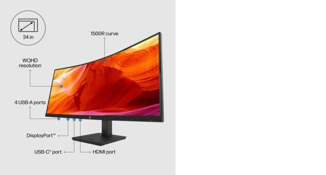 HP P34hc G4 Écran incurvé WQHD USB-C 34 pouces Noir