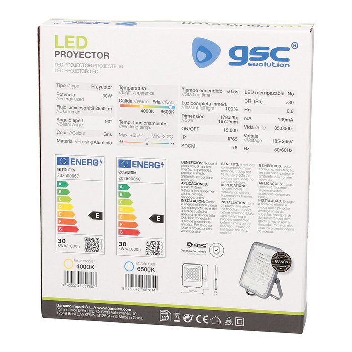 GSC Evolution Projecteur LED Aluminium 30W 4000K Gris
