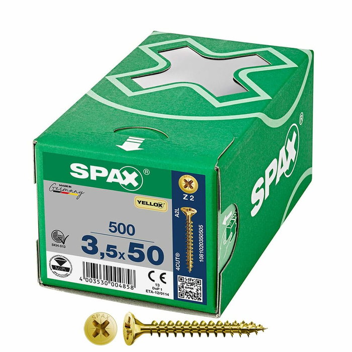 SPAX Vis à bois Yellox Z2 Tête plate 3,5 x 50 mm, 500 unités SPAX Vis à bois Yellox Z2 Tête plate 3,5 x 50 mm, 500 unités