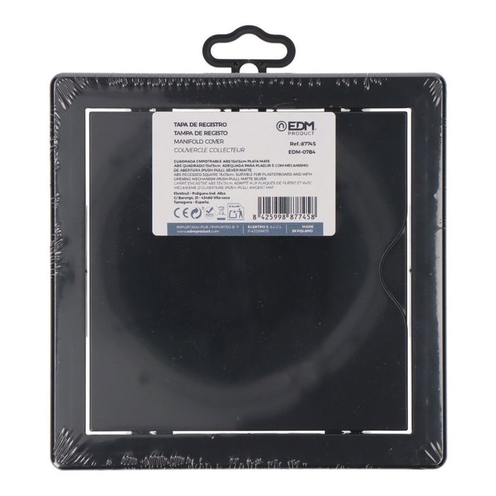 Edm Trappe de visite carrée encastrable ABS 15x15 cm gris anthracite avec mécanisme push-pull
