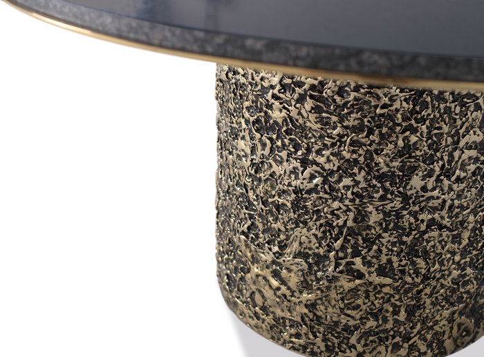 GINER Y COLOMER - Table de salon en marbre avec base métallique dorée, élégante et moderne - 87 cm de diamètre, 45 cm de hauteur, gris et doré