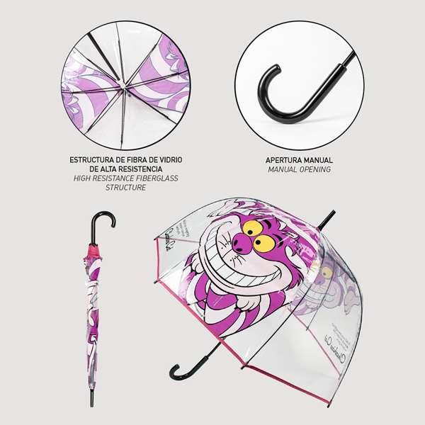 Cerdá - Parapluie manuel adulte Disney Alice 60 cm - Modèle Poe - Rose