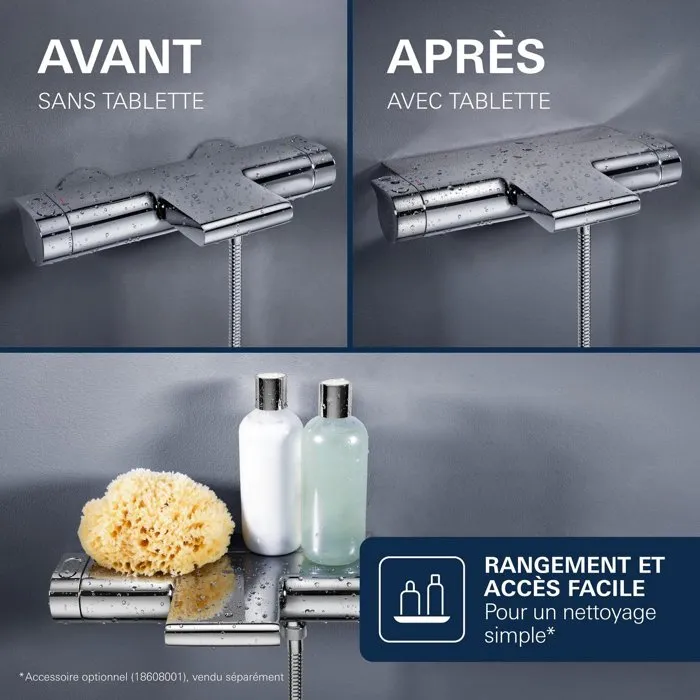 Grohe Mitigeur thermostatique mural Grohtherm 2000 34174001, Bec cascade XL, bain/douche, Chrome, CoolTouch, Limiteur de température, Economie d'eau Grohe Mitigeur thermostatique mural Grohtherm 2000 34174001, Bec cascade XL, bain/douche, Chrome, CoolTouch, Limiteur de température, Economie d'eau