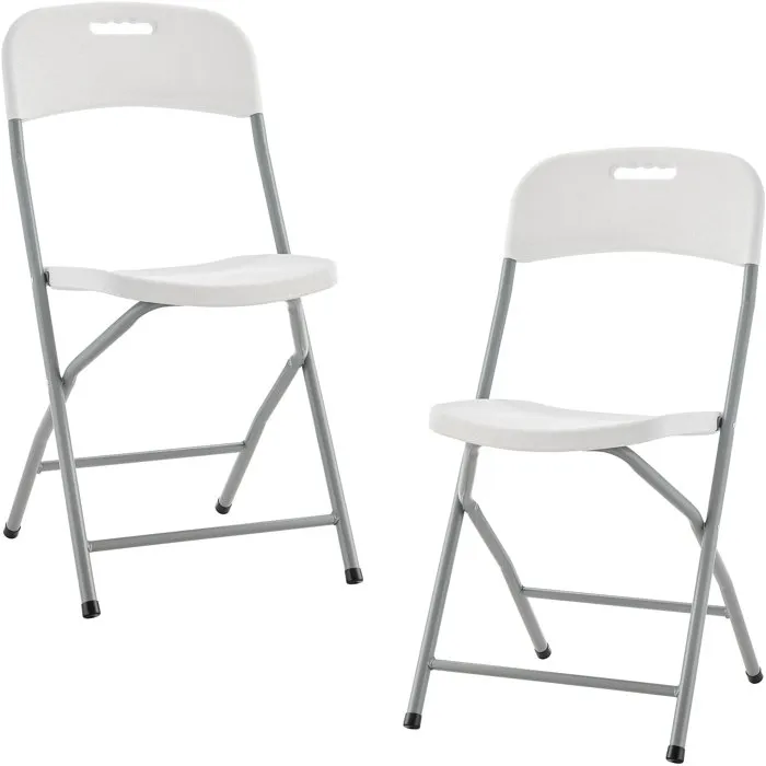 TERRANOVA Lot de 2 chaises pliantes de réception, acier et PEHD blanc, 48x44.5x86 cm pliables, pour événements extérieurs TERRANOVA Lot de 2 chaises pliantes de réception, acier et PEHD blanc, 48x44.5x86 cm pliables, pour événements extérieurs