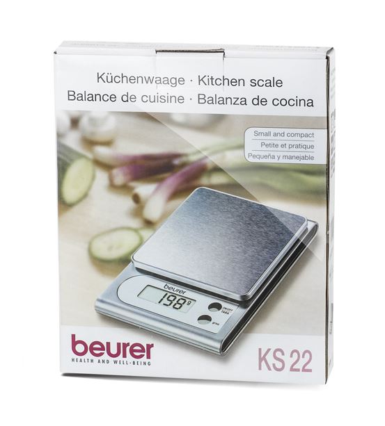 Beurer KS-22 Balance de cuisine design avec plateau en acier inoxidable et affichage LCD - Pèse-personne pour aliments, moderne et compact