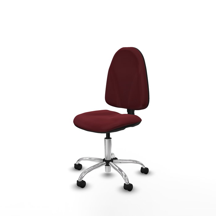 Chaise Algarra Contact permament de base Cuir écologique Bordeaux Structure chromée Sans accoudoirs Sans appui-tête Roulettes en nylon 50 mm