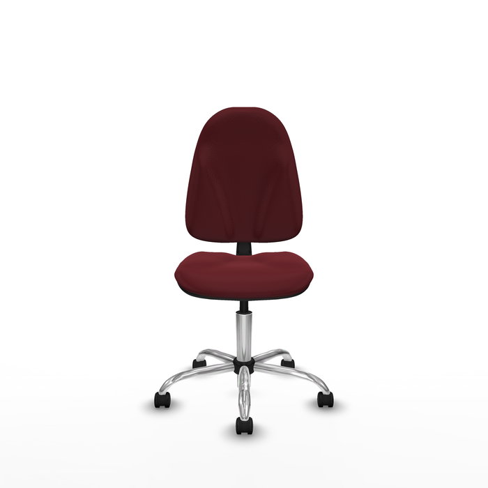 Chaise Algarra Contact permament de base Cuir écologique Bordeaux Structure chromée Sans accoudoirs Sans appui-tête Roulettes en nylon 50 mm