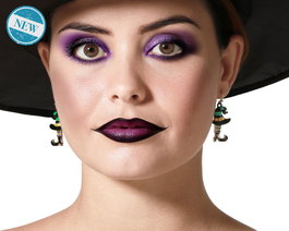 Boucles d'oreilles de sorcière verte avec chapeau et bottes suspendus