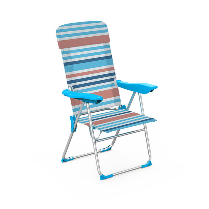Marbueno 10465 Chaise Pliante Aluminium 5 Positions avec Coussin Rayures Orange et Bleu Plage et Piscine 69x58x110 cm Marbueno 10465 Chaise Pliante Aluminium 5 Positions avec Coussin Rayures Orange et Bleu Plage et Piscine 69x58x110 cm