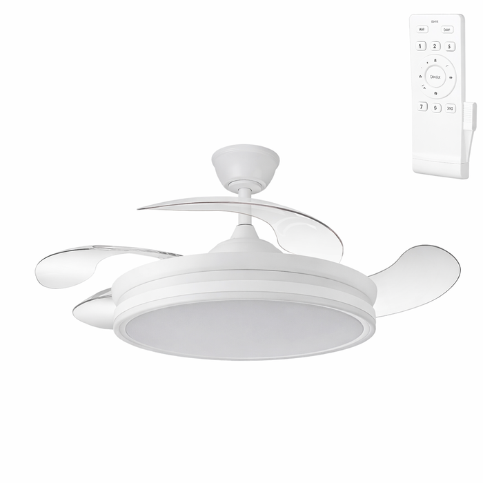 Ventilateur de plafond blanc moteur DC avec pales escamotables et LED