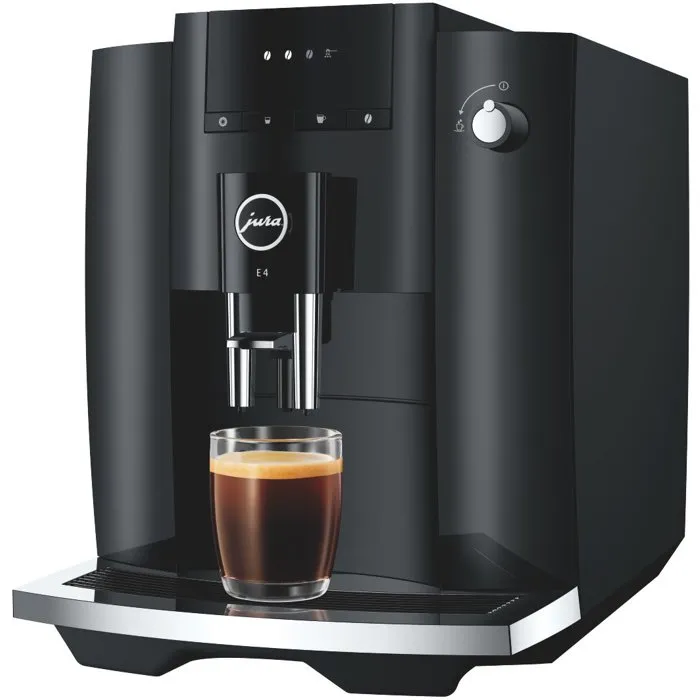 JURA E4 Piano - Machine à café Expresso avec broyeur Aroma - 5 spécialités - 1450 W - Réservoir 1,9 L - Noir brillant