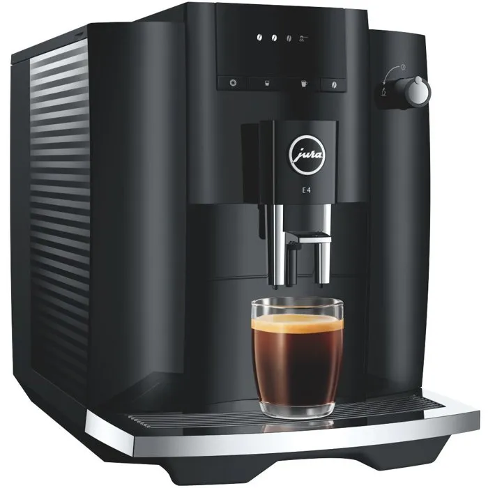 JURA E4 Piano - Machine à café Expresso avec broyeur Aroma - 5 spécialités - 1450 W - Réservoir 1,9 L - Noir brillant