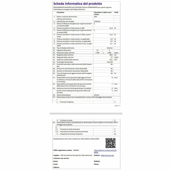 Monitor Gaming AOC 27B3CA2 27" Full HD