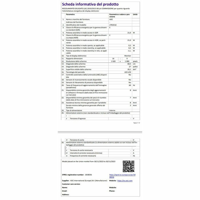 Monitor Gaming AOC 27B3CA2 27" Full HD