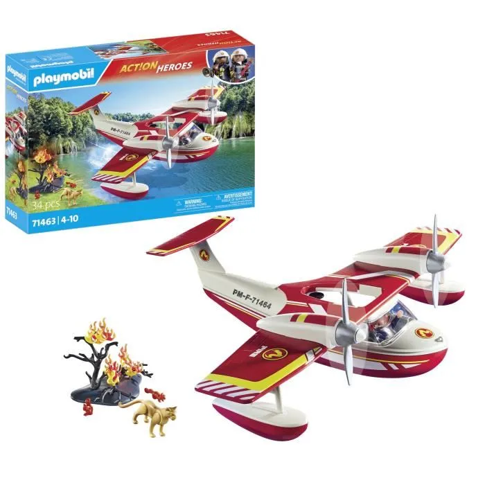 Playmobil Action Heroes 71463 Hydravion avec pompier - Avion anti-incendie avec personnage et animaux - Jouet enfant dès 4 ans