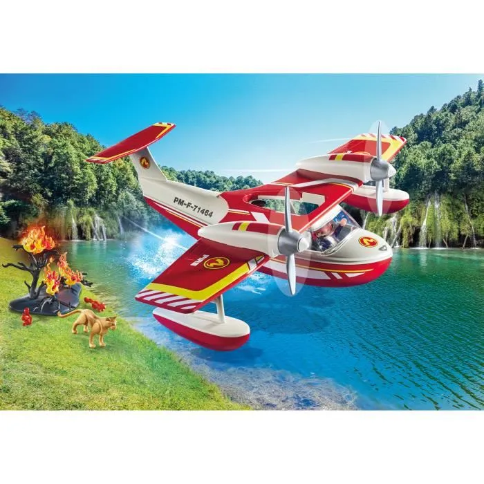 Playmobil Action Heroes 71463 Hydravion avec pompier - Avion anti-incendie avec personnage et animaux - Jouet enfant dès 4 ans