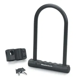 Master Lock Antivol Vélo en U Noir, Hauteur 180 mm x Diamètre 12 mm, Acier Cémenté, Serrure à Cylindre à Disques, Revêtement Vinyle Anti-Rayures