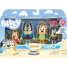 Moose Toys - Bluey La Famille à la Plage - Figurines Articulées - Coffret de 4 Personnages (Bluey, Bingo, Chilli, Bandit) - Univers Miniature - Jeu à Partir de 3 Ans