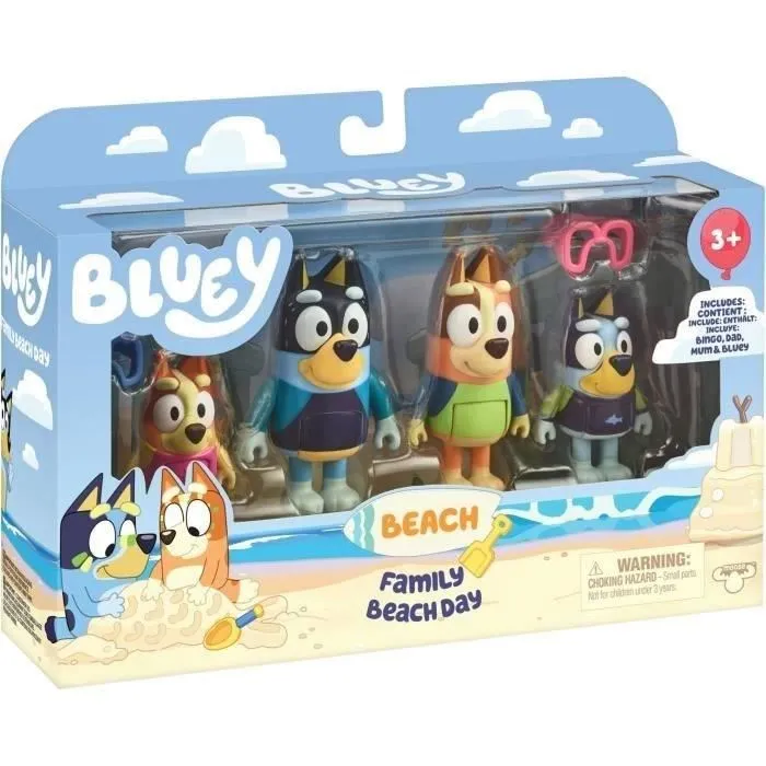 Moose Toys - Bluey La Famille à la Plage - Figurines Articulées - Coffret de 4 Personnages (Bluey, Bingo, Chilli, Bandit) - Univers Miniature - Jeu à Partir de 3 Ans Moose Toys - Bluey La Famille à la Plage - Figurines Articulées - Coffret de 4 Personnages (Bluey, Bingo, Chilli, Bandit) - Univers Miniature - Jeu à Partir de 3 Ans