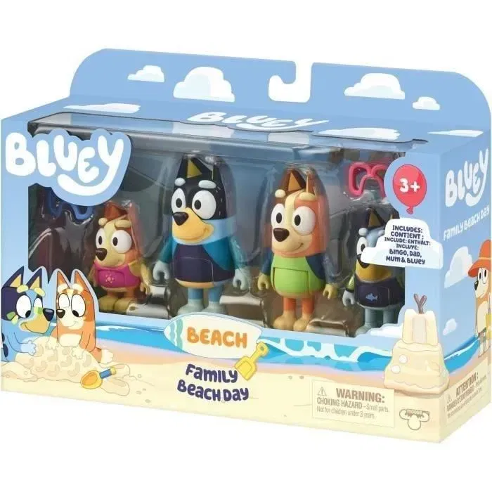 Moose Toys - Bluey La Famille à la Plage - Figurines Articulées - Coffret de 4 Personnages (Bluey, Bingo, Chilli, Bandit) - Univers Miniature - Jeu à Partir de 3 Ans Moose Toys - Bluey La Famille à la Plage - Figurines Articulées - Coffret de 4 Personnages (Bluey, Bingo, Chilli, Bandit) - Univers Miniature - Jeu à Partir de 3 Ans