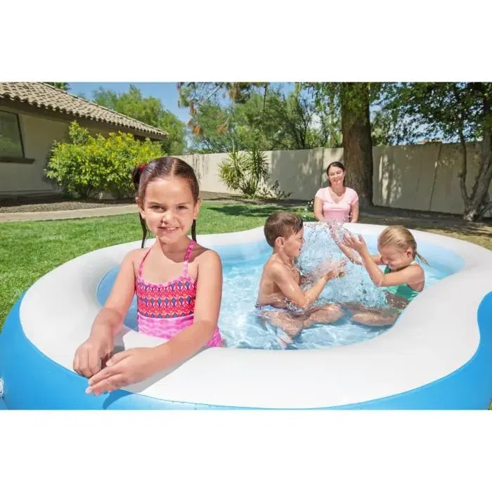 Bestway Big Lagoon - Piscine gonflable familiale pour enfants, 262 x 157 x 46 cm, bleue et blanche