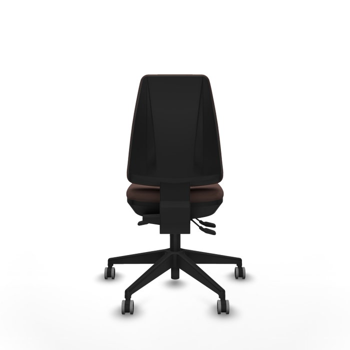 Chaise Elche Asynchrone Cuir écologique Marron foncé Base pyramidale noire Sans accoudoirs Sans appui-tête Roulettes 65mm pour moquette