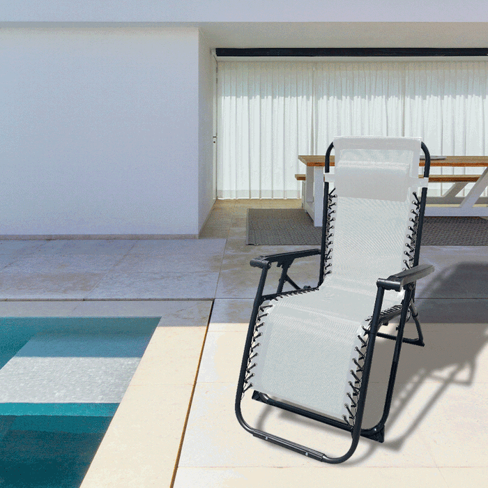 Marbueno Tumbona Plegable Acier avec Coussin Jardin Piscine 90x65x108 cm Gravité Zéro Gris 10009