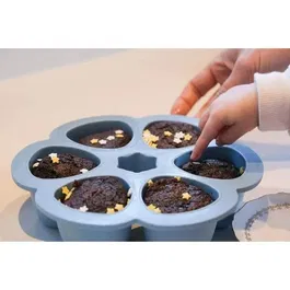 Beaba Multiportions en silicone premium 6x90 ml, résistance thermique extrême, couvercle hermétique, fabriqué en Italie, pour bébé à partir de 4 mois - Bleu