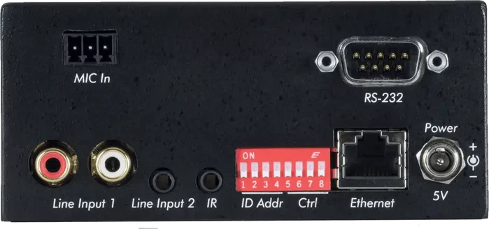 MUXLAB Transmetteur Audio Amplifié sur IP avec Entrées RCA, RS232, Minijack et Sortie RJ45, 100 m, Câble Cat 5e/6