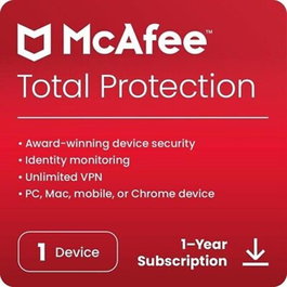 McAfee Total Protection Antivirus 1 Appareil – 1 An Licence Téléchargement Direct
