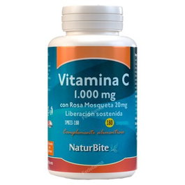 NATURBITE Vitamine C 1000 mg avec Rose Musquée 20 mg et Bioflavonoïdes d'Agrumes 20 mg - 180 Comprimés