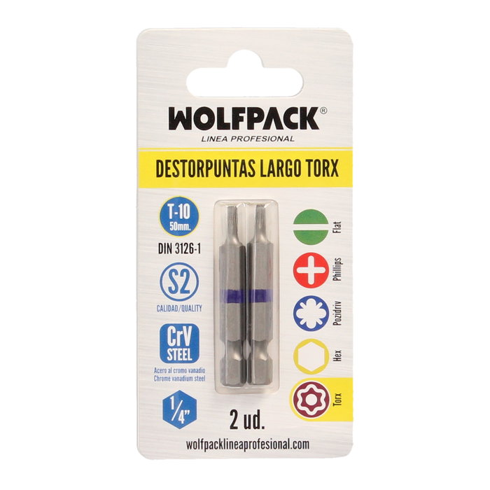 WOLFPACK LINEA PROFESIONAL Embout pour vis long Torx T-10 (2 unités)