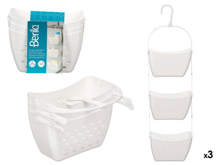 Berilo Set de 3 Paniers de Rangement Suspendus pour Salle de Bain Blanc Plastique 22x17x13 cm (Set de 12) Berilo Set de 3 Paniers de Rangement Suspendus pour Salle de Bain Blanc Plastique 22x17x13 cm (Set de 12)