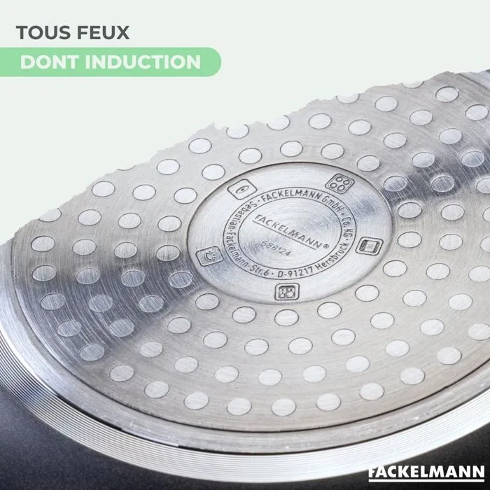 FACKELMANN BRANDAO - Set chandeleur crêpière Ø 26 cm avec 3 ustensiles en silicone et inox - Revêtement céramique sans PFAS - Compatible induction et four 150°C