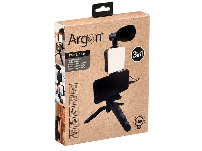 Argon Support Selfie 3 en 1 18 x 26,5 x 18 cm Noir Plastique (Set de 8)