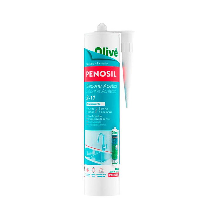 Penosil 311 Mastic silicone acétique pour cuisines et salles de bains, transparent 280 ml, antimoisissure Penosil 311 Mastic silicone acétique pour cuisines et salles de bains, transparent 280 ml, antimoisissure