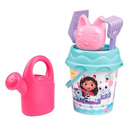 Smoby - Jeu de Plage Cubo Completo avec Arrosoir, Tamis, Râteau, Pelle et Moule - Motifs La Casa De Gabby - Âge 18+ Mois - Réf. 7600862176