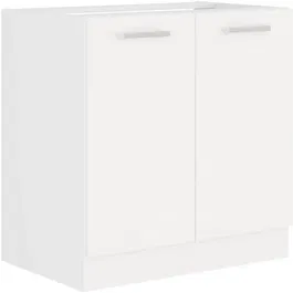Atlas - Meuble sous-évier de cuisine 2 portes - L 80 x H 82 x P 52 cm - Finition blanc mat - Structure bois/panneaux de particules - Plan de travail non inclus