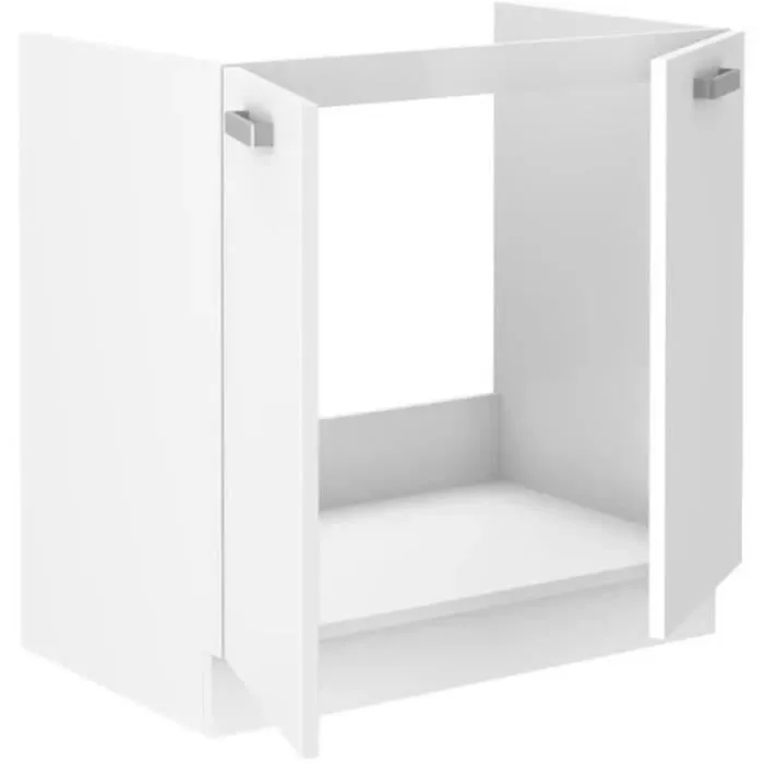 Atlas - Meuble sous-évier de cuisine 2 portes - L 80 x H 82 x P 52 cm - Finition blanc mat - Structure bois/panneaux de particules - Plan de travail non inclus